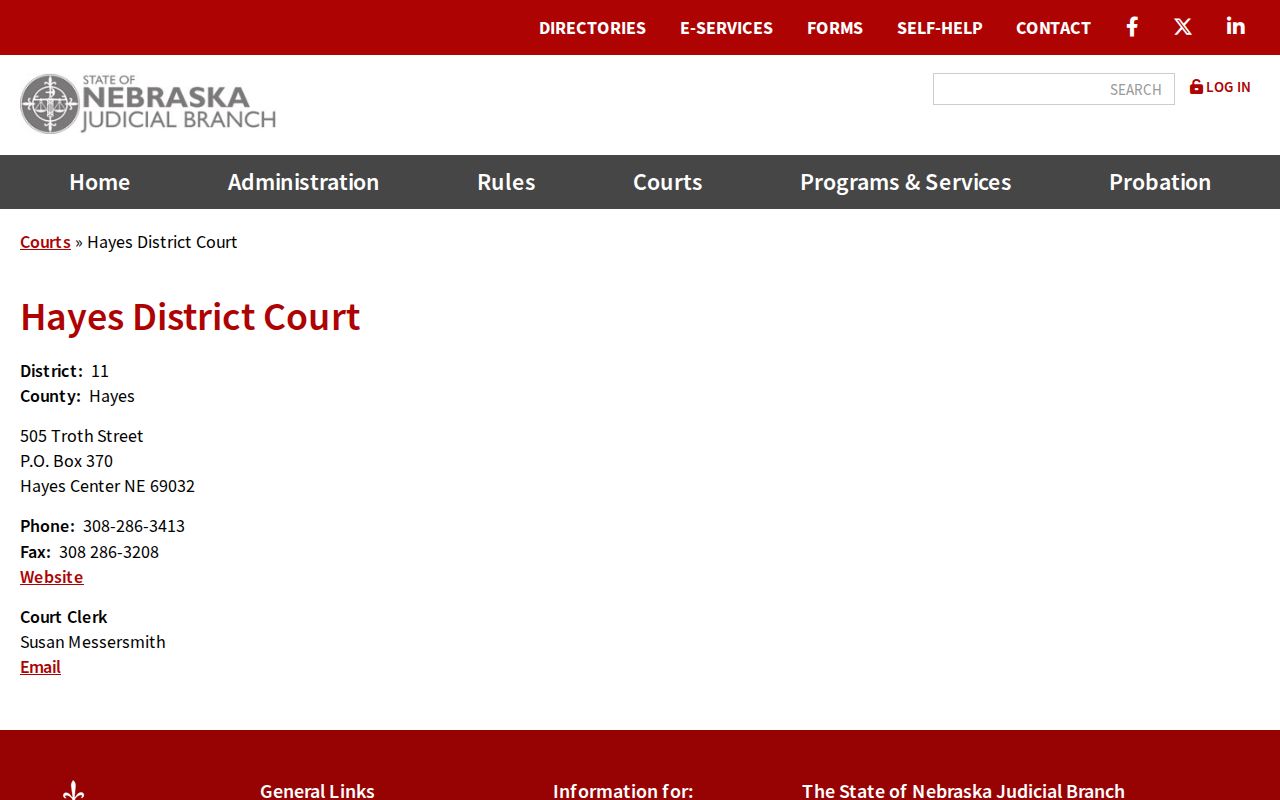 Current Nebraska Judicial Branch Hayes District Court page