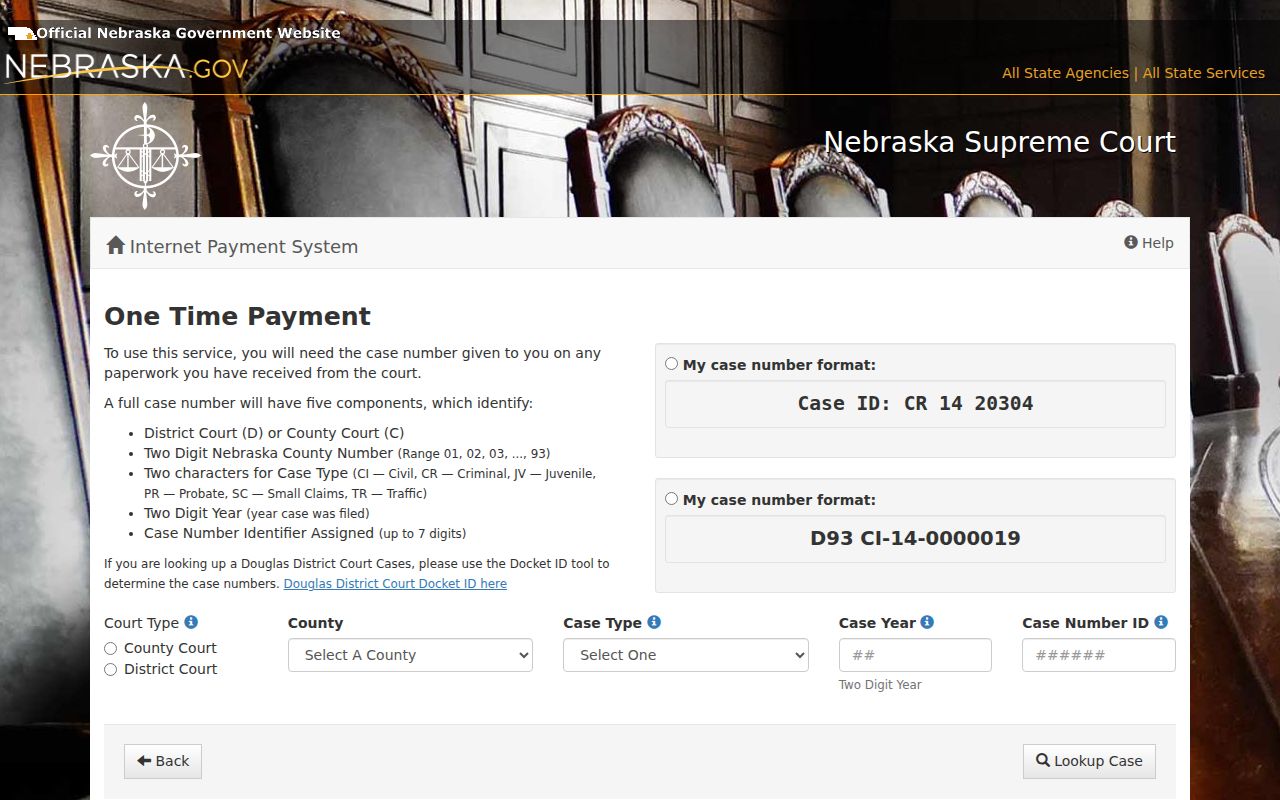 Nebraska ePayments traffic court lookup interface