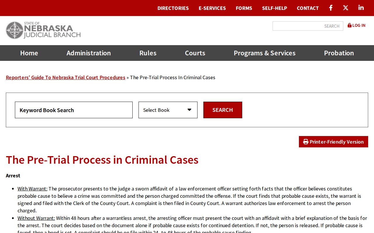 Nebraska official pretrial process guidance for arrest warrants