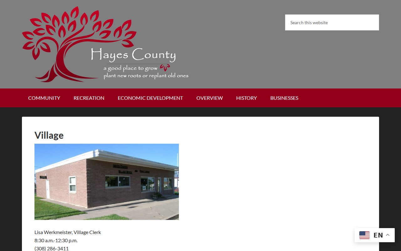 Hayes Center village contact and county-seat civic context