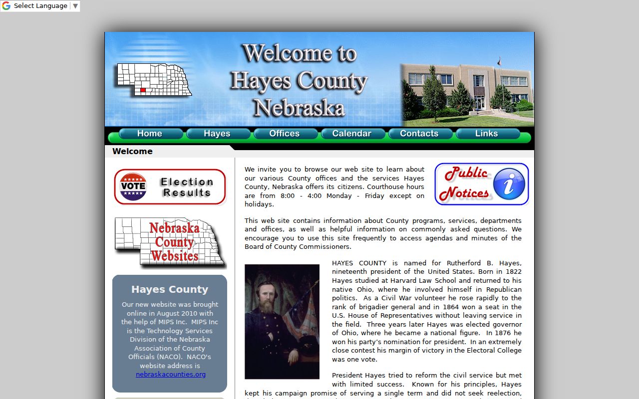 Hayes County courthouse and county-office navigation