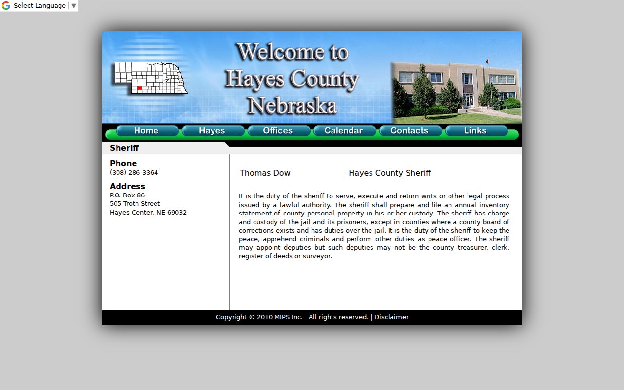 Hayes County Sheriff official contact and duties page